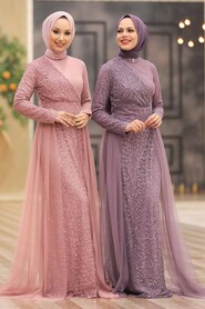  Plus Size Powder Pink Islamic Wedding Dress 5345PD - 3