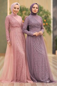  Plus Size Powder Pink Islamic Wedding Dress 5345PD - 4