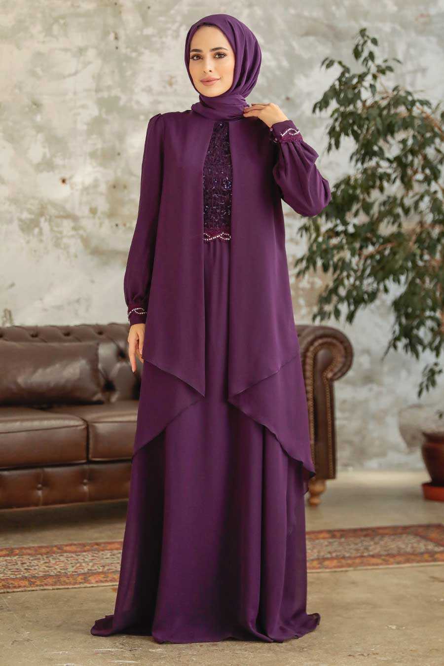  Plus Size Purple Islamic Evening Dress 25765MOR