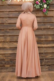  Plus Size Salmon Pink Islamic Clothing Evening Dress 5397SMN - 2