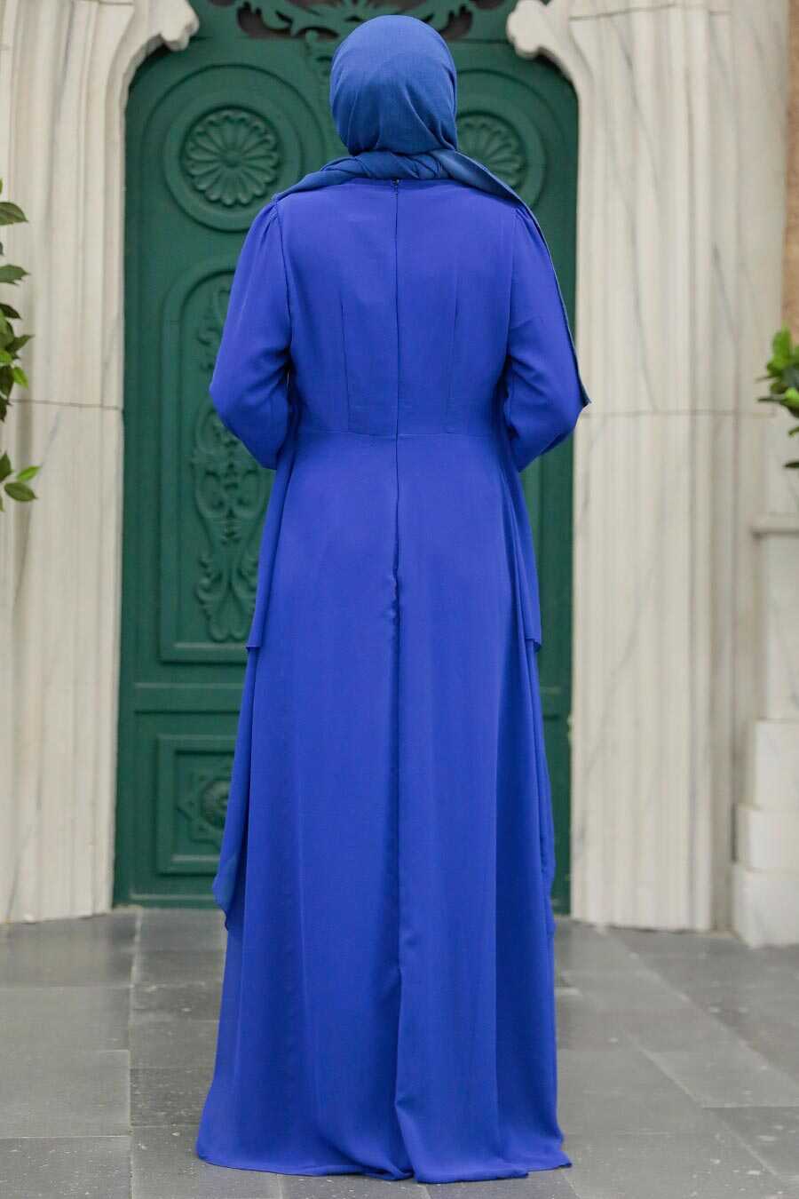  Plus Size Sax Blue Islamic Evening Dress 25765SX