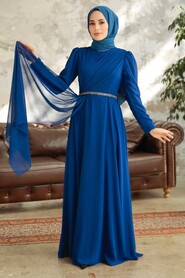  Plus Size Sax Blue Islamic Long Sleeve Dress 5737SX - 2