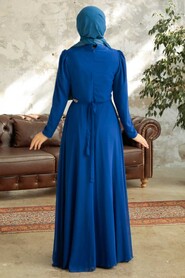  Plus Size Sax Blue Islamic Long Sleeve Dress 5737SX - 4