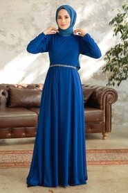  Plus Size Sax Blue Islamic Long Sleeve Dress 5737SX - 3