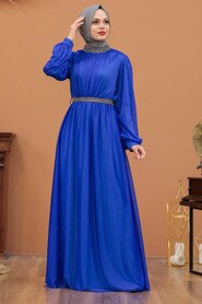  Plus Size Sax Blue Muslim Wedding Dress 5501SX - 2