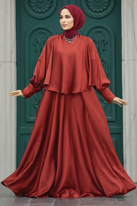  Plus Size Terra Cotta Hijab Wedding Gown 6051KRMT - NEVA STYLE