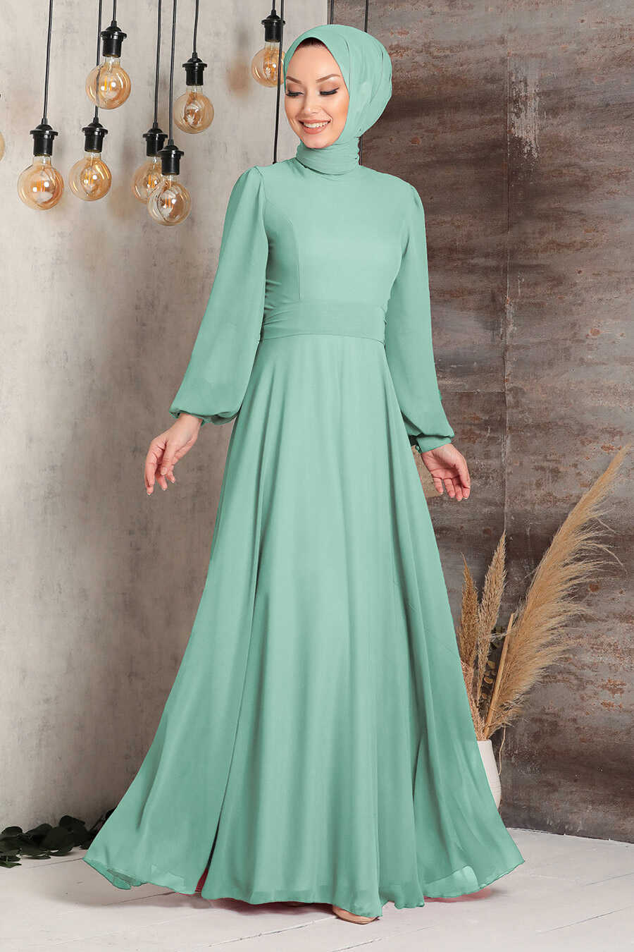 Neva Style - Plus Size Turqouse Hijab Engagement Dress 5470TR