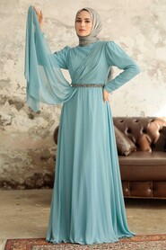  Plus Size Turqouse Islamic Long Sleeve Dress 5737TR - 2