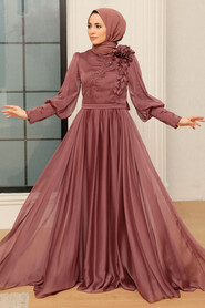  Brown Turkish Hijab Evening Gown 21960KH - NEVA STYLE