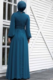  Plus Size İndigo Blue Muslim Evening Gown 5408IM - 2