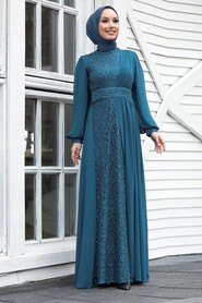  Plus Size İndigo Blue Muslim Evening Gown 5408IM - 1