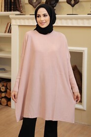 Neva Style - Powder Pink High Quality Knitwear Tunic 3399PD - Thumbnail