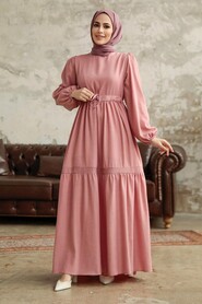  Powder Pink Hijab Maxi Dress 5864PD - 1