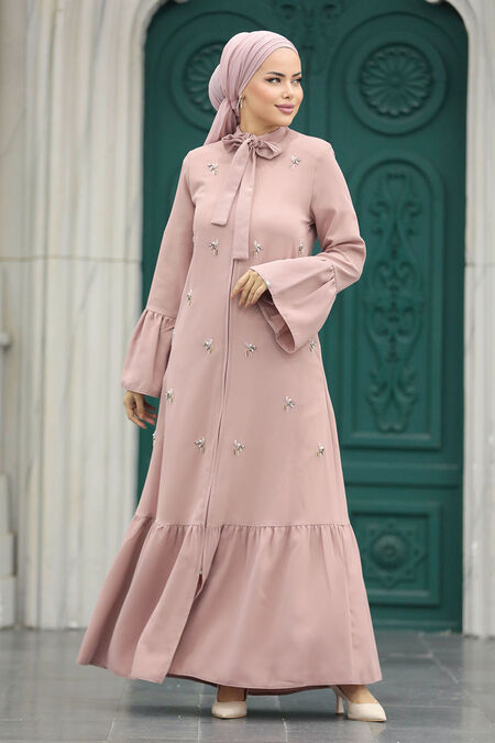  Powder Pink Hijab Turkish Abaya 20009PD - NEVA STYLE