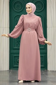  Powder Pink Hijab Turkish Dress 5866PD - 2