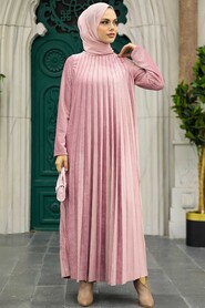  Powder Pink Hijab Velvet Dress 1287PD - 1