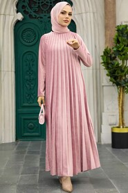 Powder Pink Hijab Velvet Dress 1287PD - 3