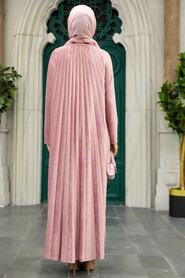  Powder Pink Hijab Velvet Dress 1287PD - 4
