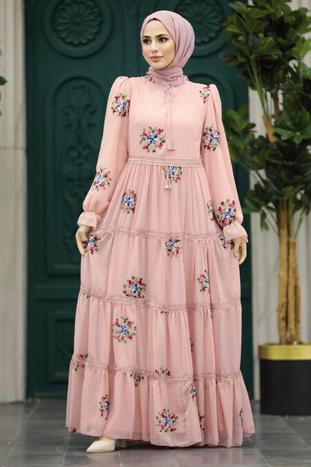  Powder Pink Islamic Clothing Dress 32814PD - NEVA STYLE