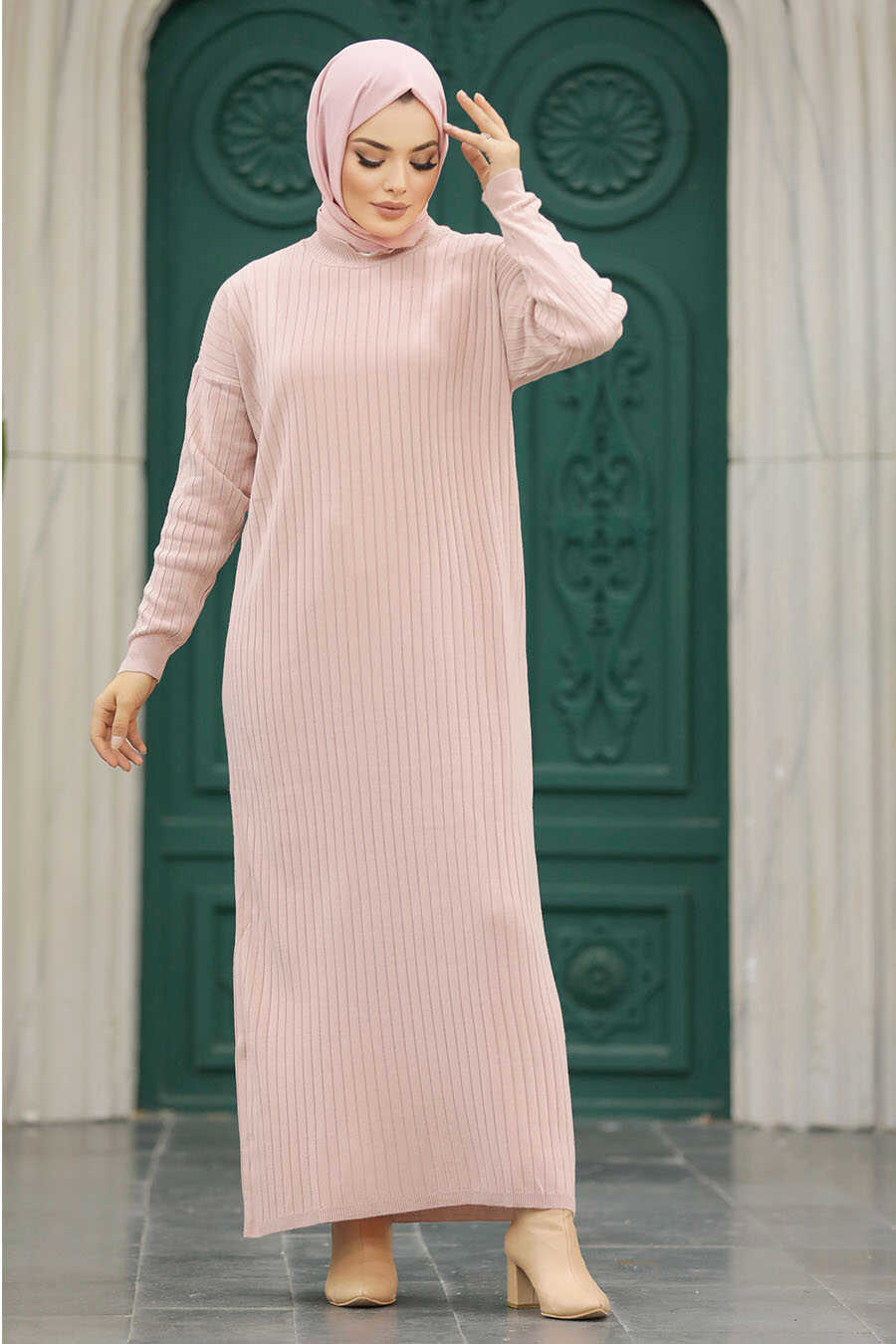Neva Style - Powder Pink Knitwear Modest Dress 20161PD
