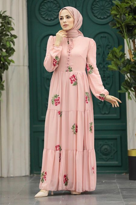  Powder Pink Long Muslim Dress 29061PD - NEVA STYLE