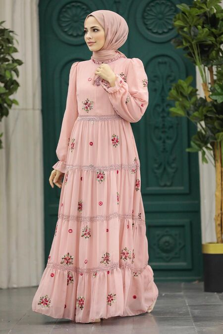  Powder Pink Long Sleeve Dress 32813PD - NEVA STYLE