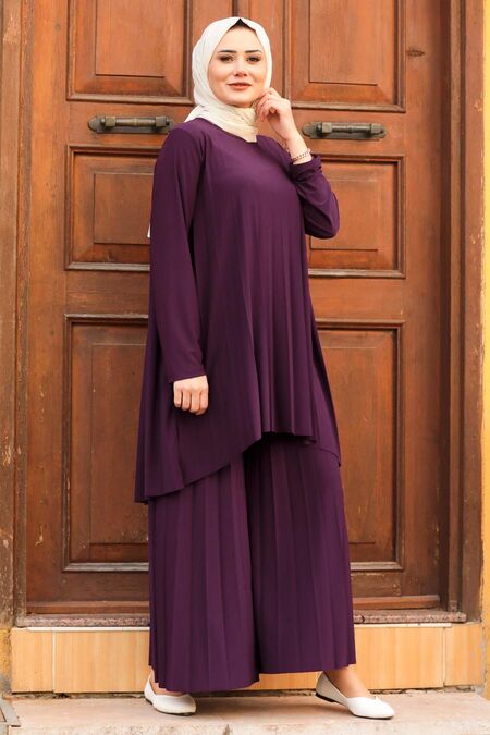  Purple Hijab Dual Suit Dress 50054MOR - NEVA STYLE