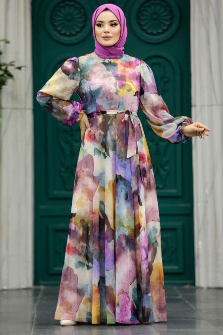  Purple Hijab For Women Dress 33095MOR - NEVA STYLE