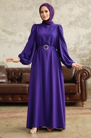  Purple Hijab Turkish Dress 5866MOR - 1