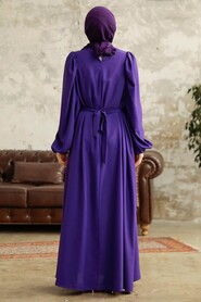  Purple Hijab Turkish Dress 5866MOR - 3