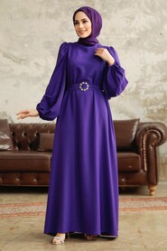  Purple Hijab Turkish Dress 5866MOR - 2