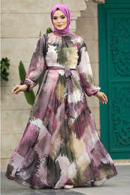  Purple Long Muslim Dress 33092MU - 1