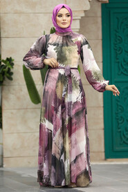  Purple Long Muslim Dress 33092MU - 2
