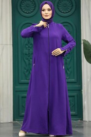  Purple Long Sleeve Turkısh Abaya 11055MOR - 2