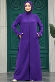  Purple Long Sleeve Turkısh Abaya 11055MOR - 3