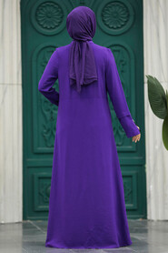  Purple Long Sleeve Turkısh Abaya 11055MOR - 4
