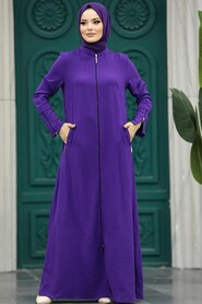  Purple Long Sleeve Turkısh Abaya 11055MOR - 1