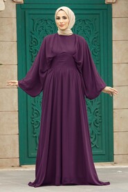  Purple Turkish Hijab Engagement Gown 60681MOR - NEVA STYLE