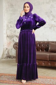  Purple Velvet High Quality Dress 3713MOR - 2