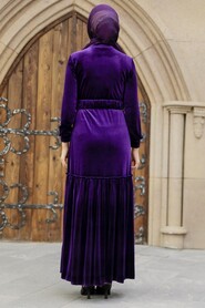  Purple Velvet Hijab Dress 36971MOR - 4