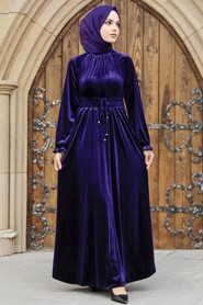  Purple Velvet Long Dress for Muslim Ladies 36921MOR - 1