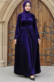  Purple Velvet Long Dress for Muslim Ladies 36921MOR - 2