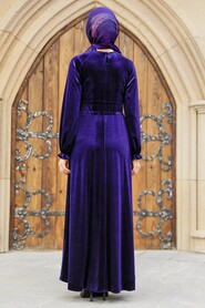  Purple Velvet Long Dress for Muslim Ladies 36921MOR - 4
