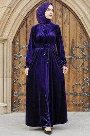  Purple Velvet Long Dress for Muslim Ladies 36921MOR - 3