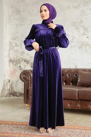  Purple Velvet Long Dress for Muslim Ladies 37291MOR - 2