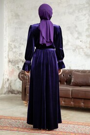  Purple Velvet Long Dress for Muslim Ladies 37291MOR - 4