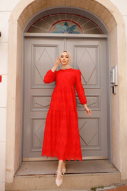  Red Hijab Dress 1073K - NEVA STYLE