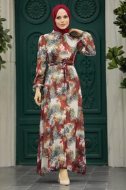  Red Long Muslim Dress 33560K - 1