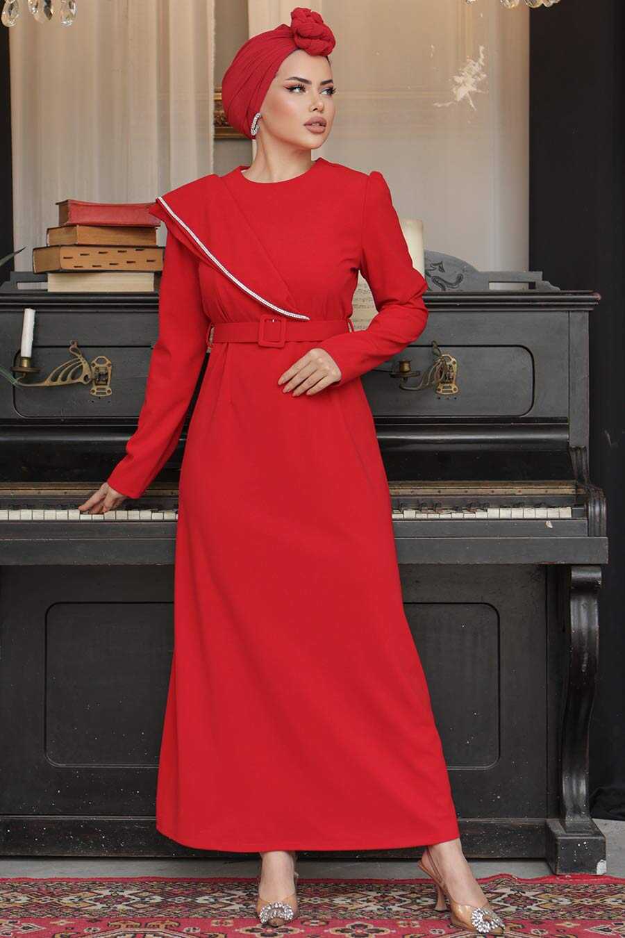  Red Modest Prom Dress 664K