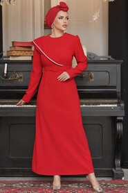  Red Modest Prom Dress 664K - Thumbnail